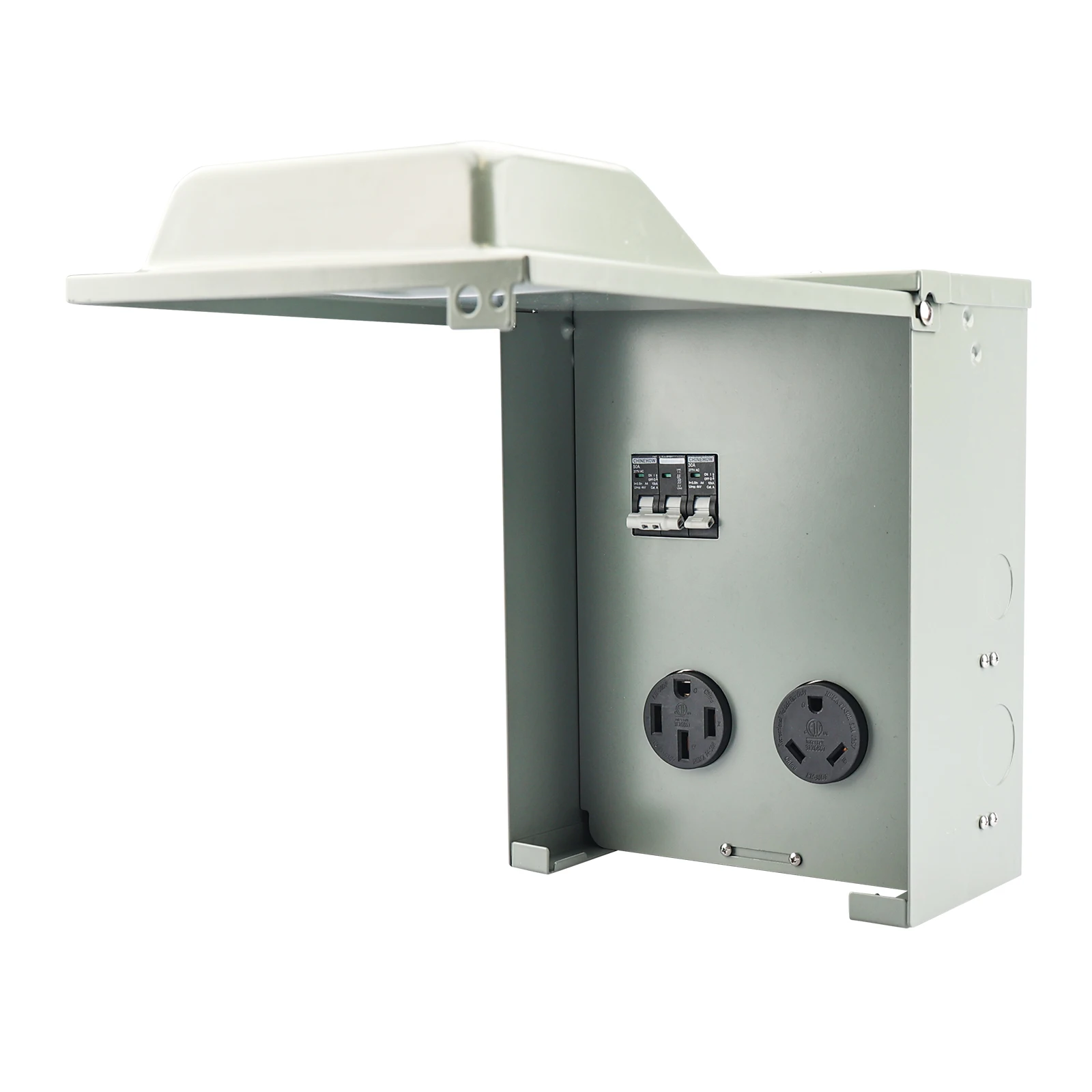 RV Power Outlet Panel 30A+50A with 30A+50A Circuit Breaker NEMA TT-30R + NEMA 14-50R Circuit Protected RV Power Outlet Panel