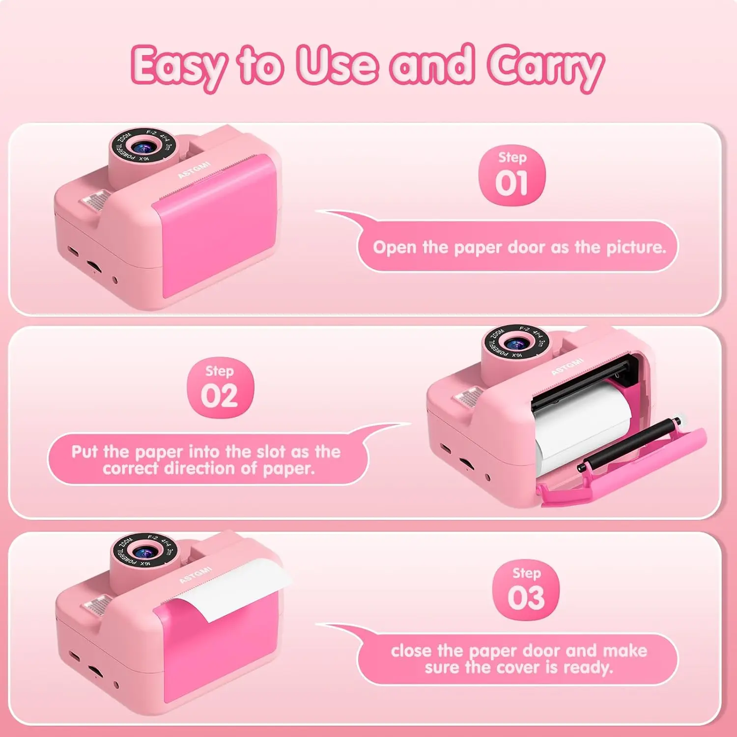 Kids Camera Instant Print Selfie 1080P HD Digital Print Paper & 32GB Card Christmas Birthday GiftsToys for 3-12 Years Old