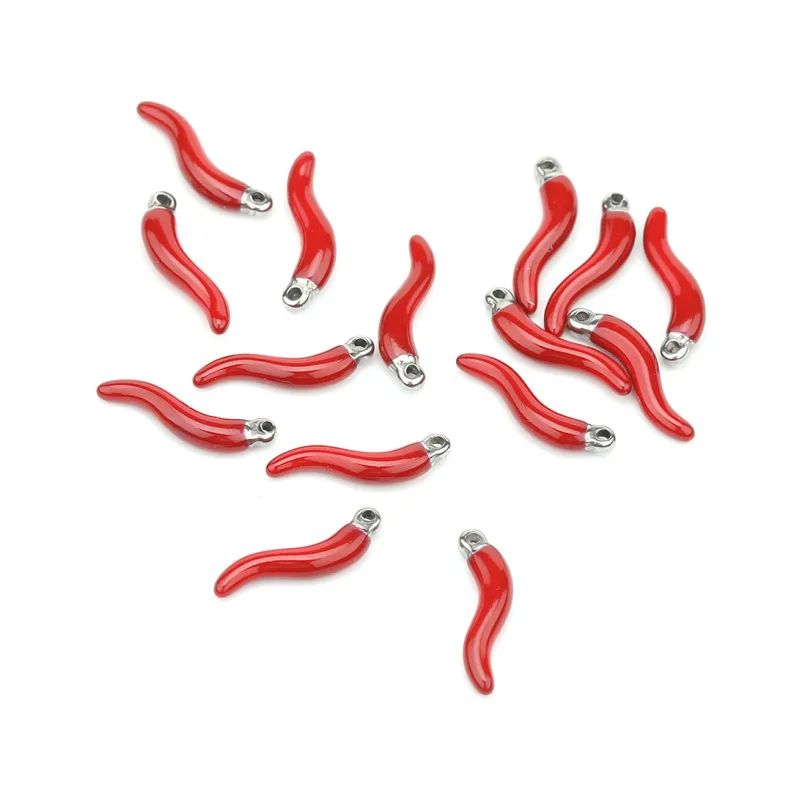 Hot Red Chili Pepper Charms Pendants Custom Stainless Steel Enamel Chili Charms Wholesale For DIY Jewelry Making