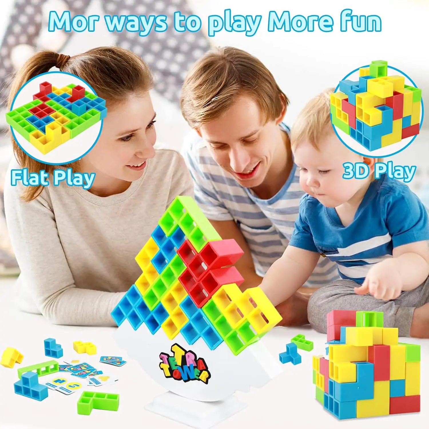 64Pcs Tetra Tower Game, Stack Attack Family Board for 2 Players Family Games, Building Blocks Stacking Balance Games