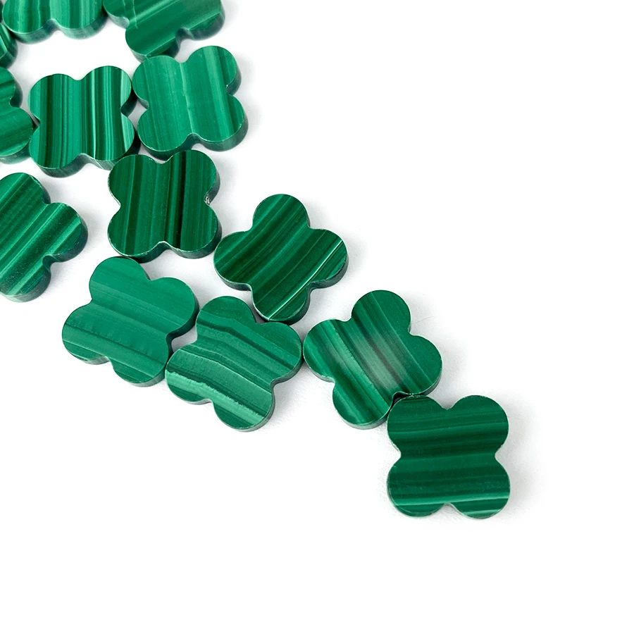 Natural Malachite Gems Custom Cut Size Shape Wholesale High Quality Four Leaf Clover Double Sided Flat Gemstones Malachite