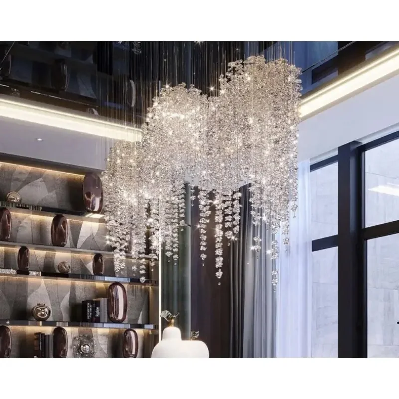 Italian Design Luxury Tassel Pendant Hanging Light Art String Large Crystal Chandelier for Centerpieces Ceiling Wedding