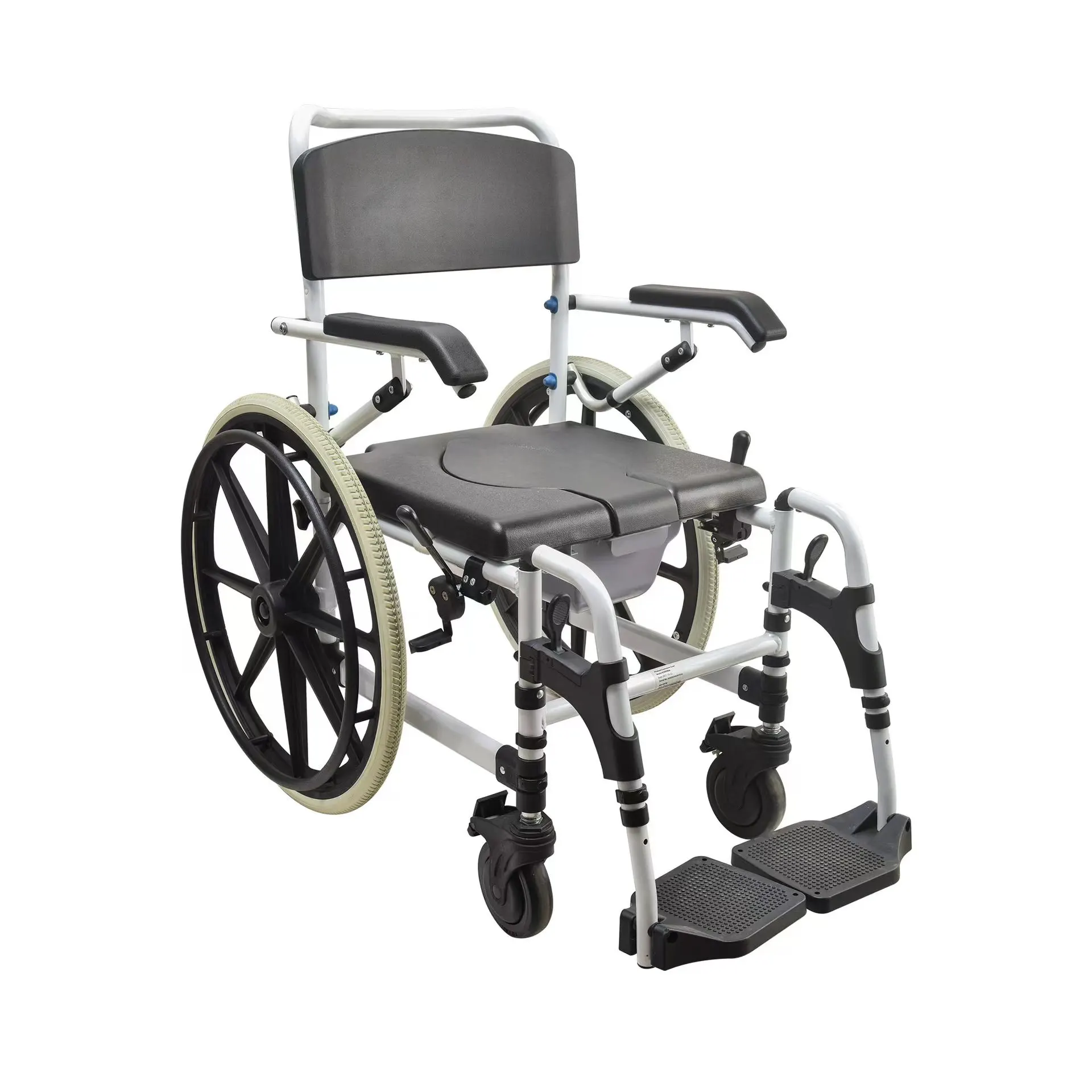 Elderly person with wheeled toilet chair shower chair bathroom chair toilet wheelchair