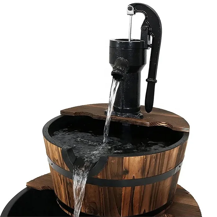 Durable Construction Stylish Detail Cozy Farmhouse Wooden Water Pump Fountain for patio Front Porch Lawn Garden