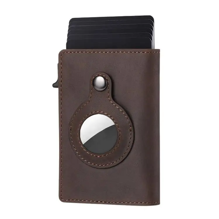 New side pushing pop up Airtag Wallet Real Leather Air Tag Card holder Wallet Anti-Theft Men case Wallet