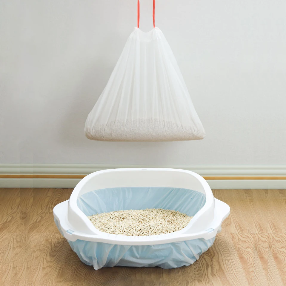 High quality cute disposable cat litter box pan liner filter refills waste flat plastic bag for litter with drawstring