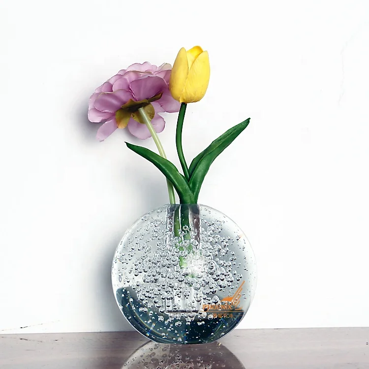 Wholesale modern cheap round bubble ball crystal candle holder glass clear vase for tabletop flower decorations