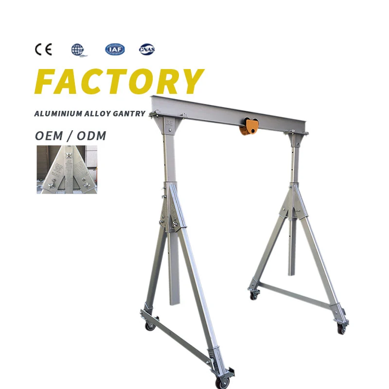 Portable aluminum gantry crane adjustable height and width of small workshop crane mini hand-push mobile portal crane
