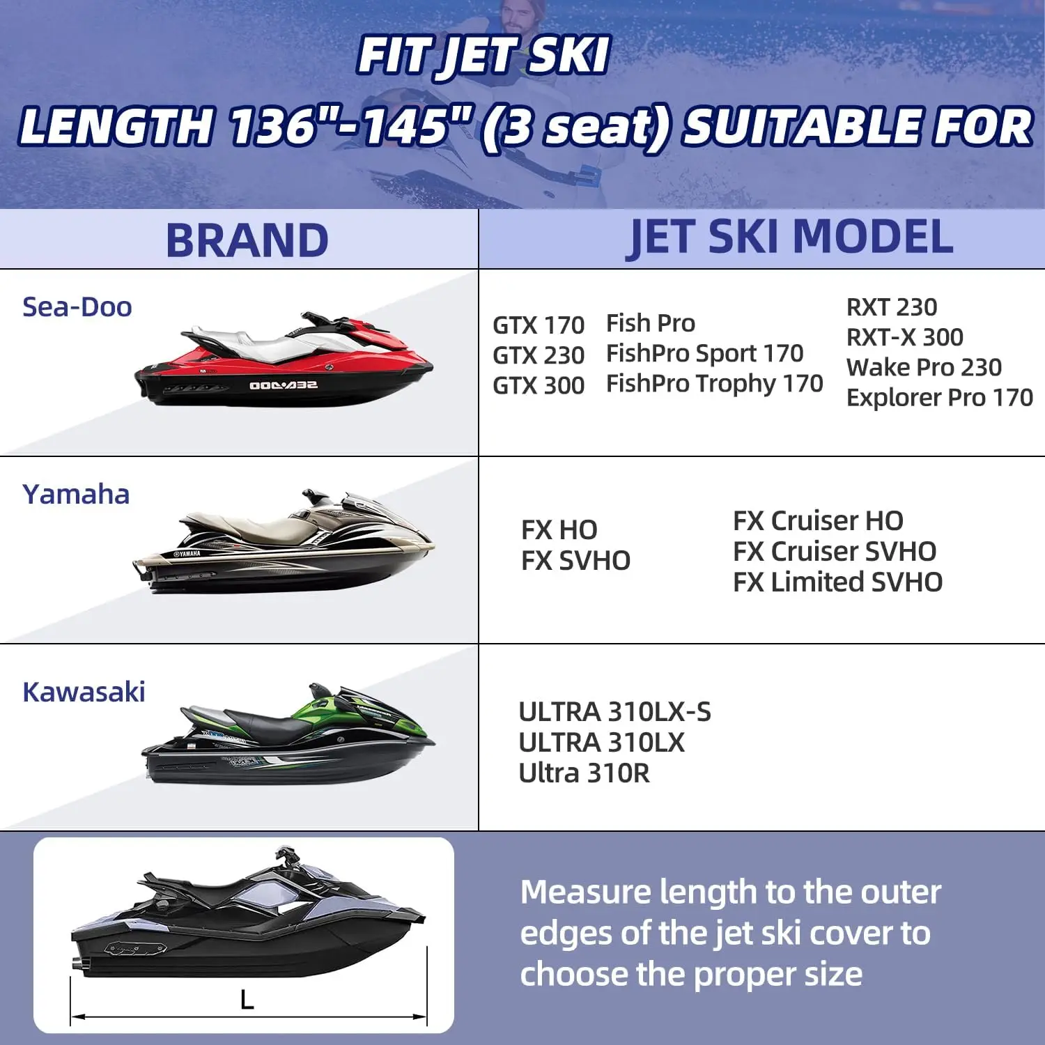 Jet Ski Cover Boat Cover Trailerable Seadoo Cover PWC Cover Fits Seadoo, Kawasaki, Jet Ski Watercraft Cover