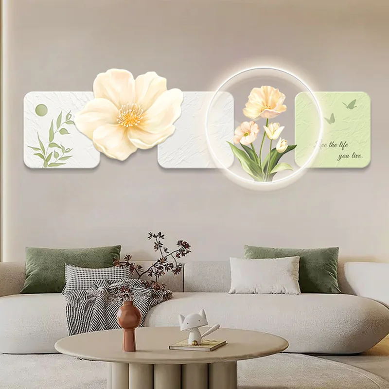 Modern Simple Living Room Decorative Painting Crystal Porcelain Painting Wall Art LED Light Painting Home Decoration