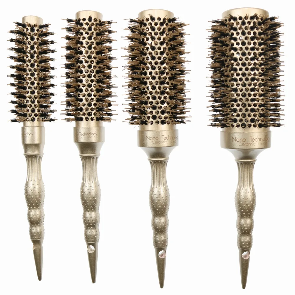 Fengjin Round Hair Brush Thermal Aluminum Barrel With Natural Boar and Nylon Bristles For Women Small Round Blow Dryer Comb