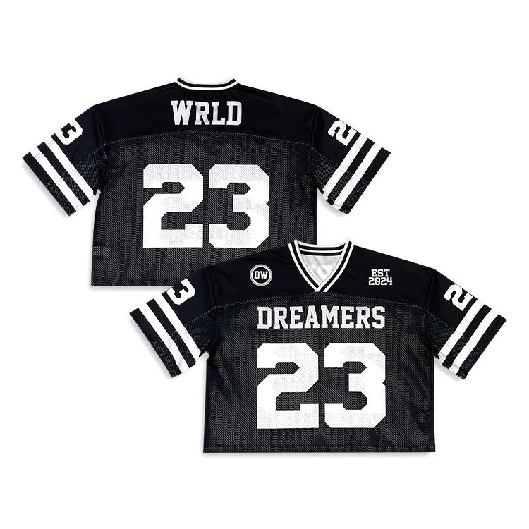Custom Fans American Football Jersey Mesh Sublimation Boxy Fit Shorts Oversized Cropped Jersey