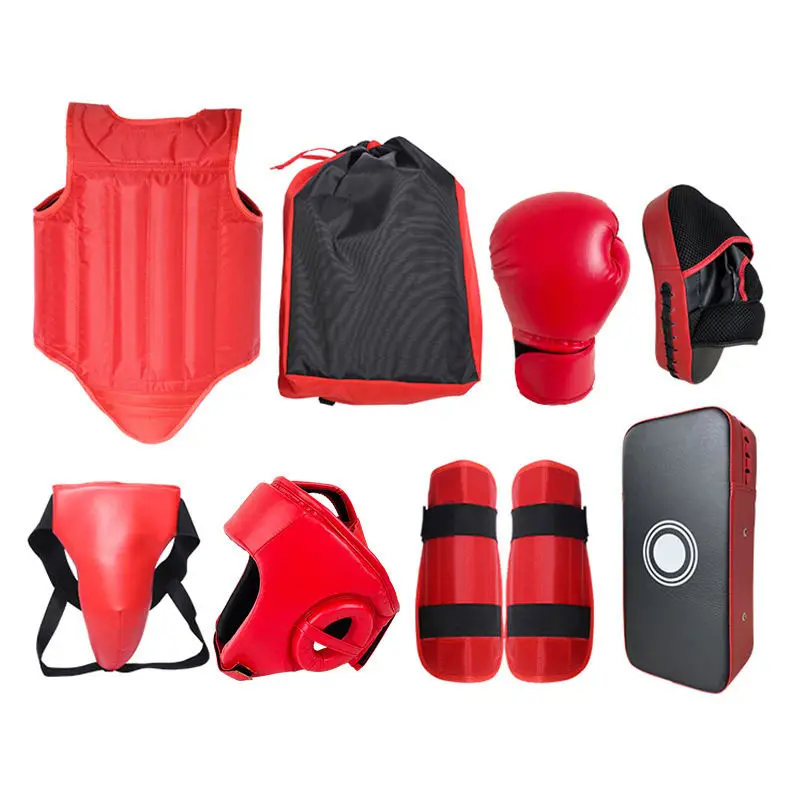 PU Leather 6 Pieces Sparring Gear Set Martial Arts Sanda Wushu Equipment Gear Set Boxing Protective Gear Set