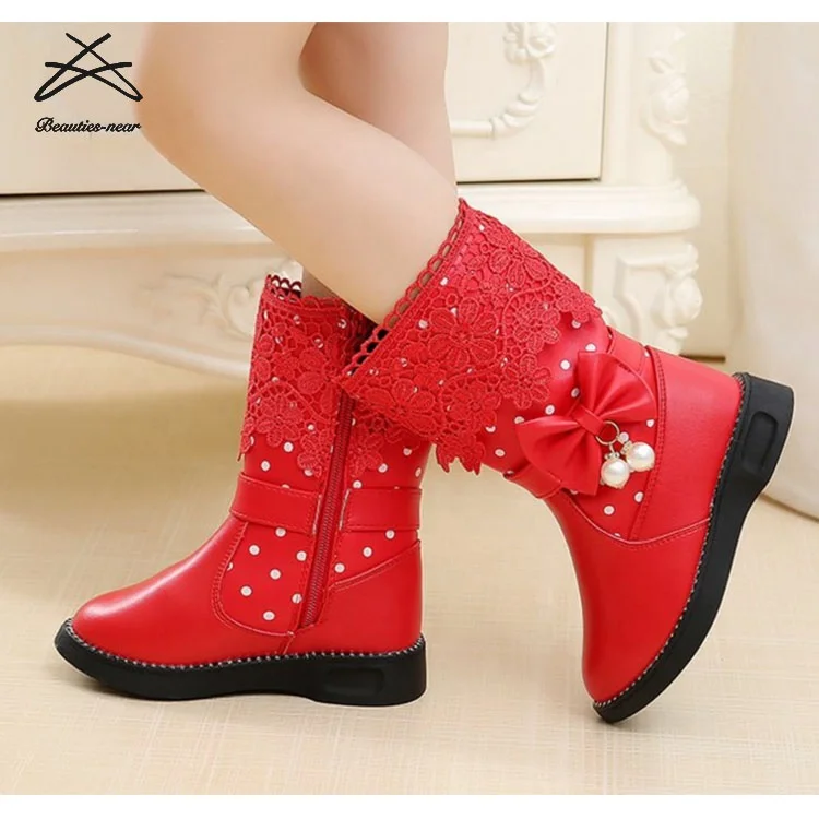 Wholesale Fashion Kids Girls Baby Winter Bow Knot Zip Short Boots Factory Children Girls Hot Flower Kids Shoes Boots