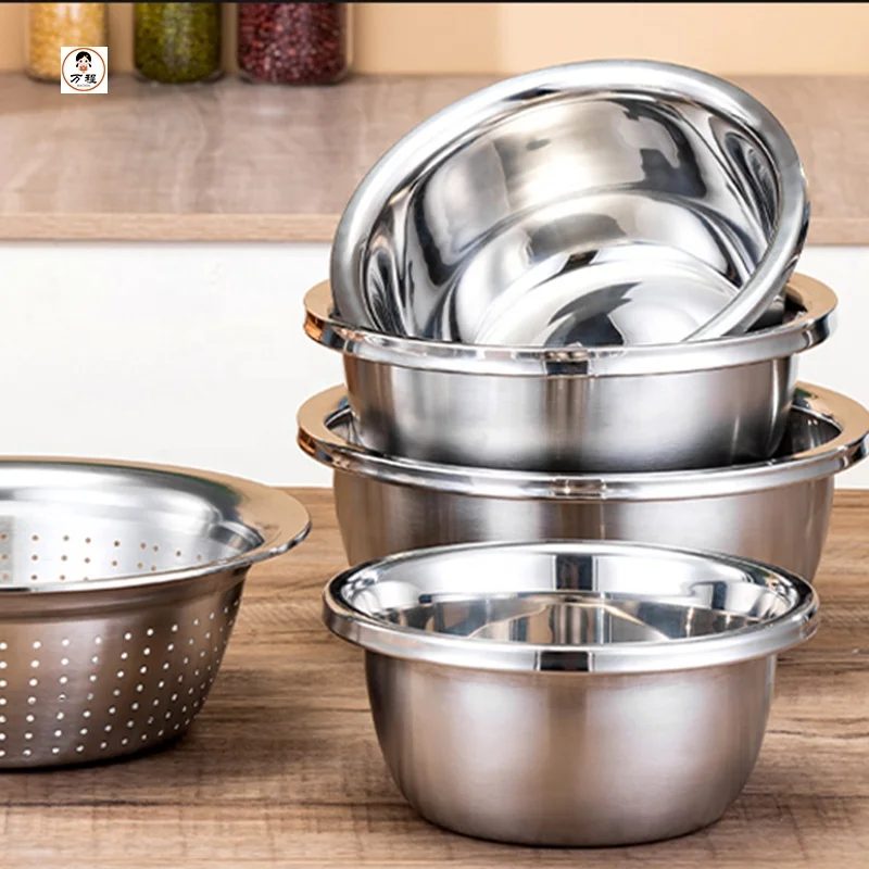 Kitchen Household Five-Piece Bowls Set Stainless Steel Seasoning Basin Set Vegetables Rice Washing Basin With Filter