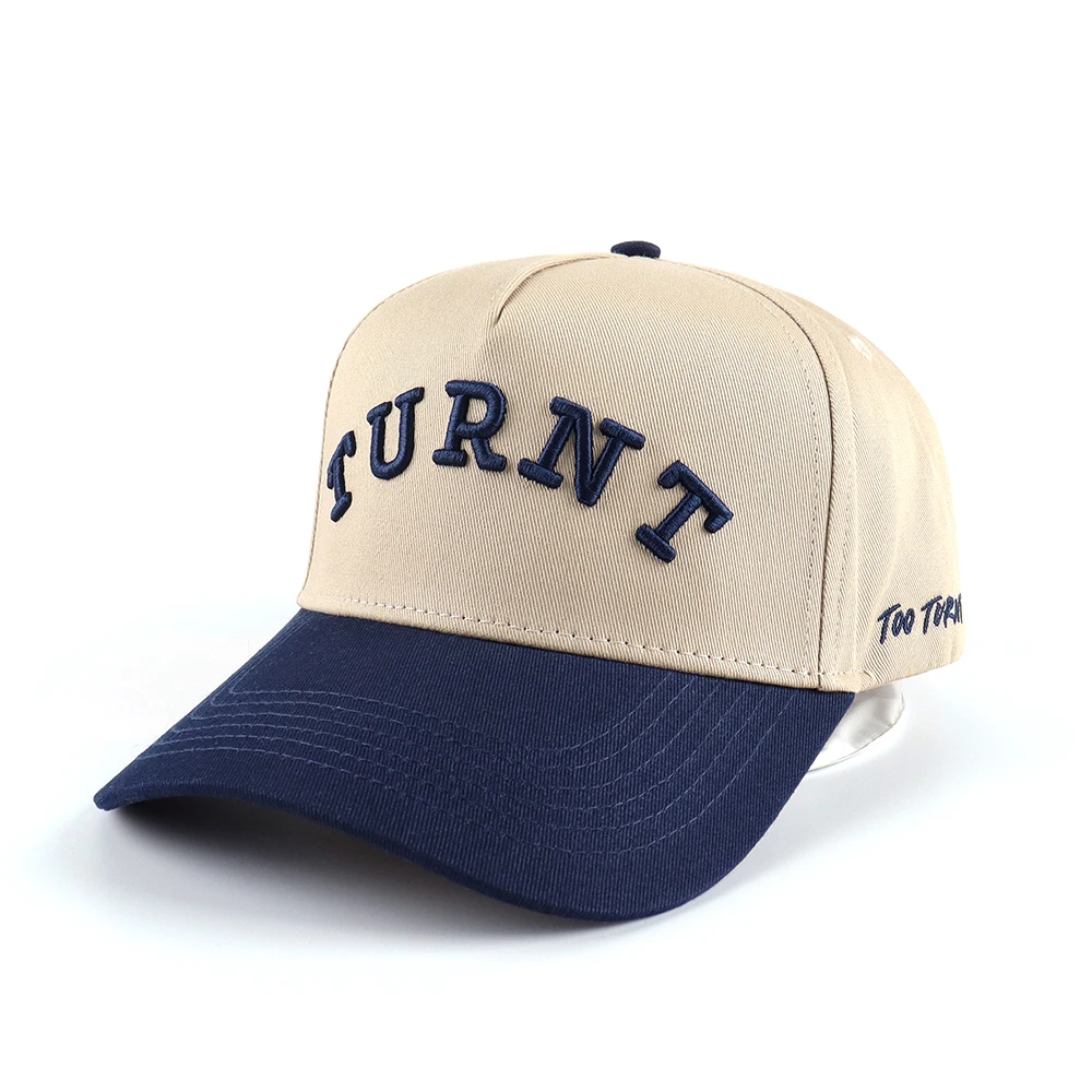 Wholesale High Quality Fashion Custom 3D embroidery 5 Panel Two Tone cap Adjustable Cotton Baseball Curved Brim Hat