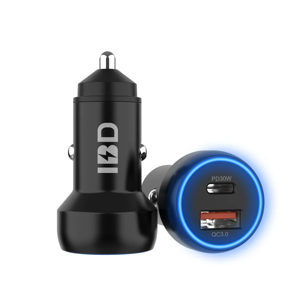 IBD 2021 Hot selling 36W 2 Ports PD car charger fast charging PD3.0 30W QC3.0 Mobile Phone car charger