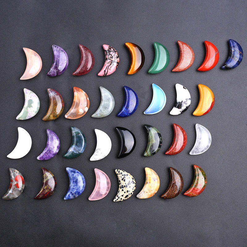 Tiny Crystal Moon Carving Gemstone Moon Rainbow Stone Crescent Moon Shape Engraved Tiger Eye Obsidian Model Decorative Love