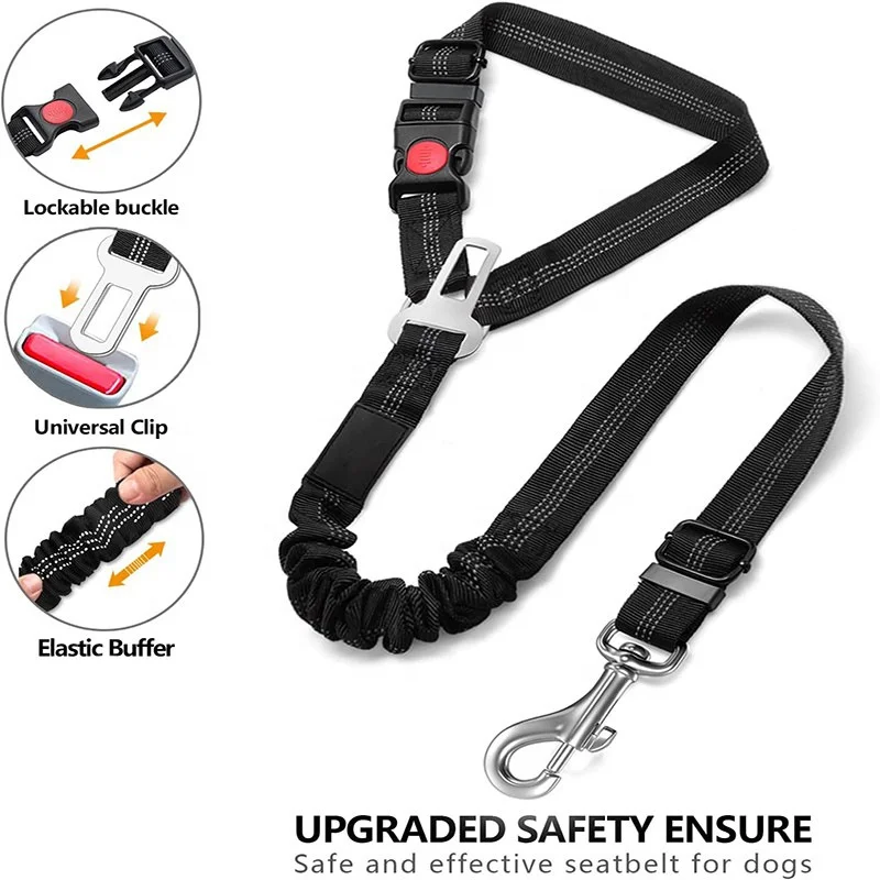 Minerva Wholesale Nylon Durable Car Seat Belt Multi Function Adjustable Fit All Vehicle Buckle Safety Car Ride Pet Dog Leash