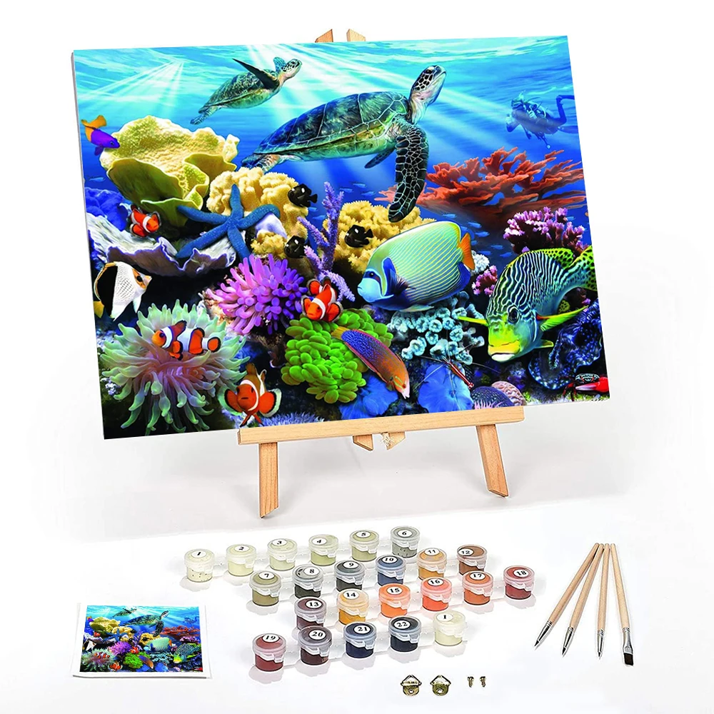 DIY Paint by Numbers Kits Adults Kids Acrylic Brushes Canvas Oil Painting Animal Picture Custom Sea Turtle Wall Art Decor