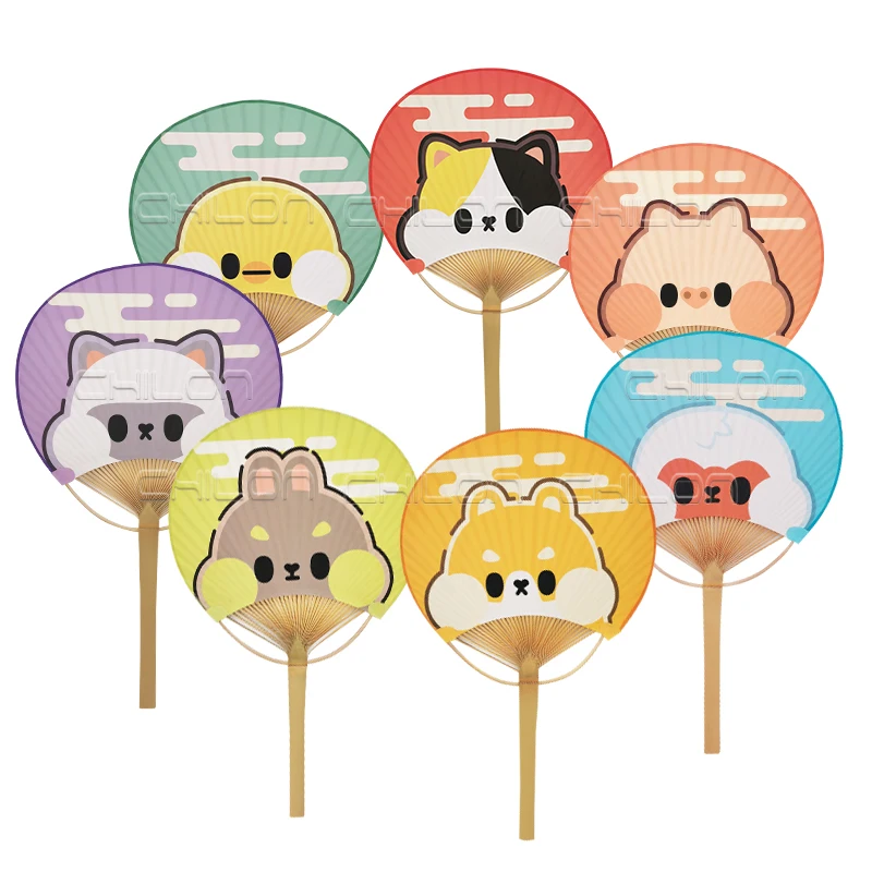 Blank Folding Fan Handmade White Round Circle Hand Folding Fans with Handle for Wedding Church Party Decor Gift