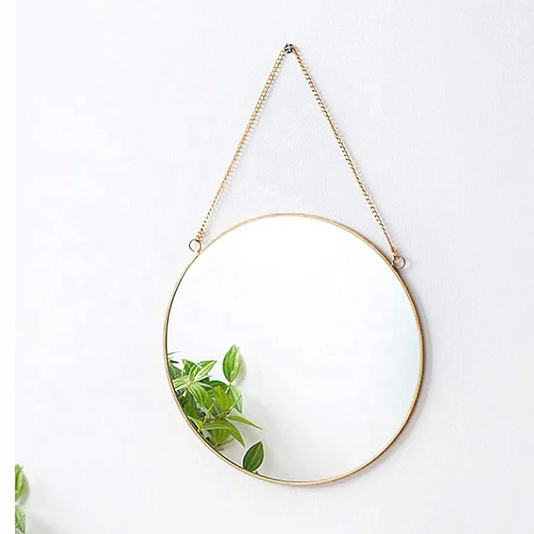hot sale simple design modern round mirror gold decorative wall mirrors with chain for living room