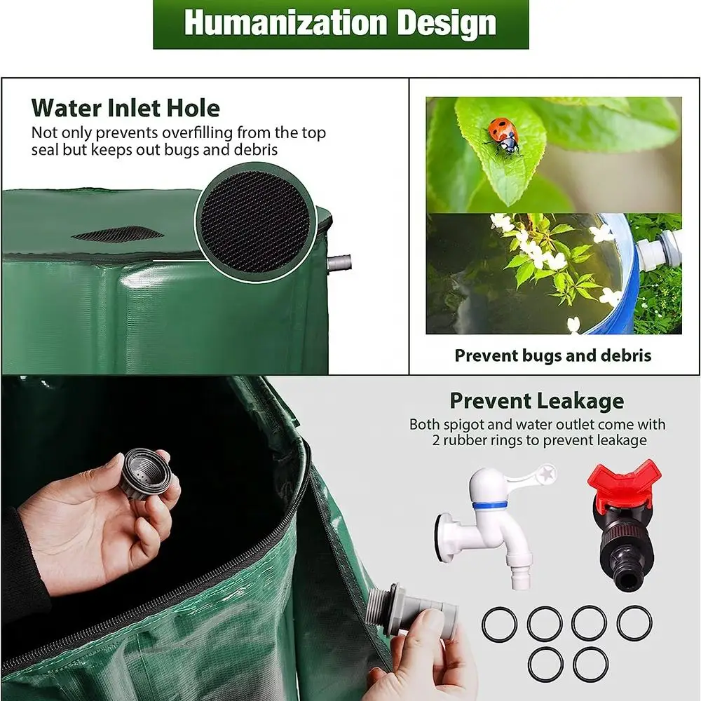Rain Barrel Water Collector Portable Collapsible Rain Barrel Tank Water Storage Container Foldable Round Water Barrel