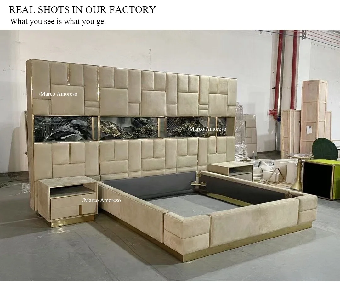 Новая мягкая ткань, современный книжный шкаф, спинка кровати, роскошный дизайн, мебель для спальни, королевская кровать, Королевский размер, итальянская кожаная кровать