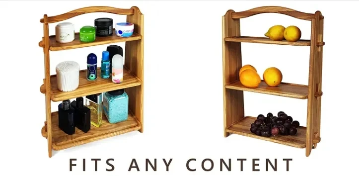 Wooden Wedge Shelves 3 Tier Storage Organizer Wood Rack For Display Or Storage