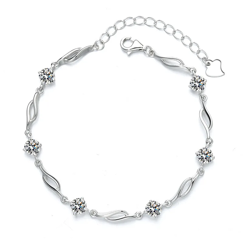 Korea Fine Jewelry S925 Sterling Silver Female Simple Silver Hypoallergenic Zircon Adjustment Bracelet Design Jewelry