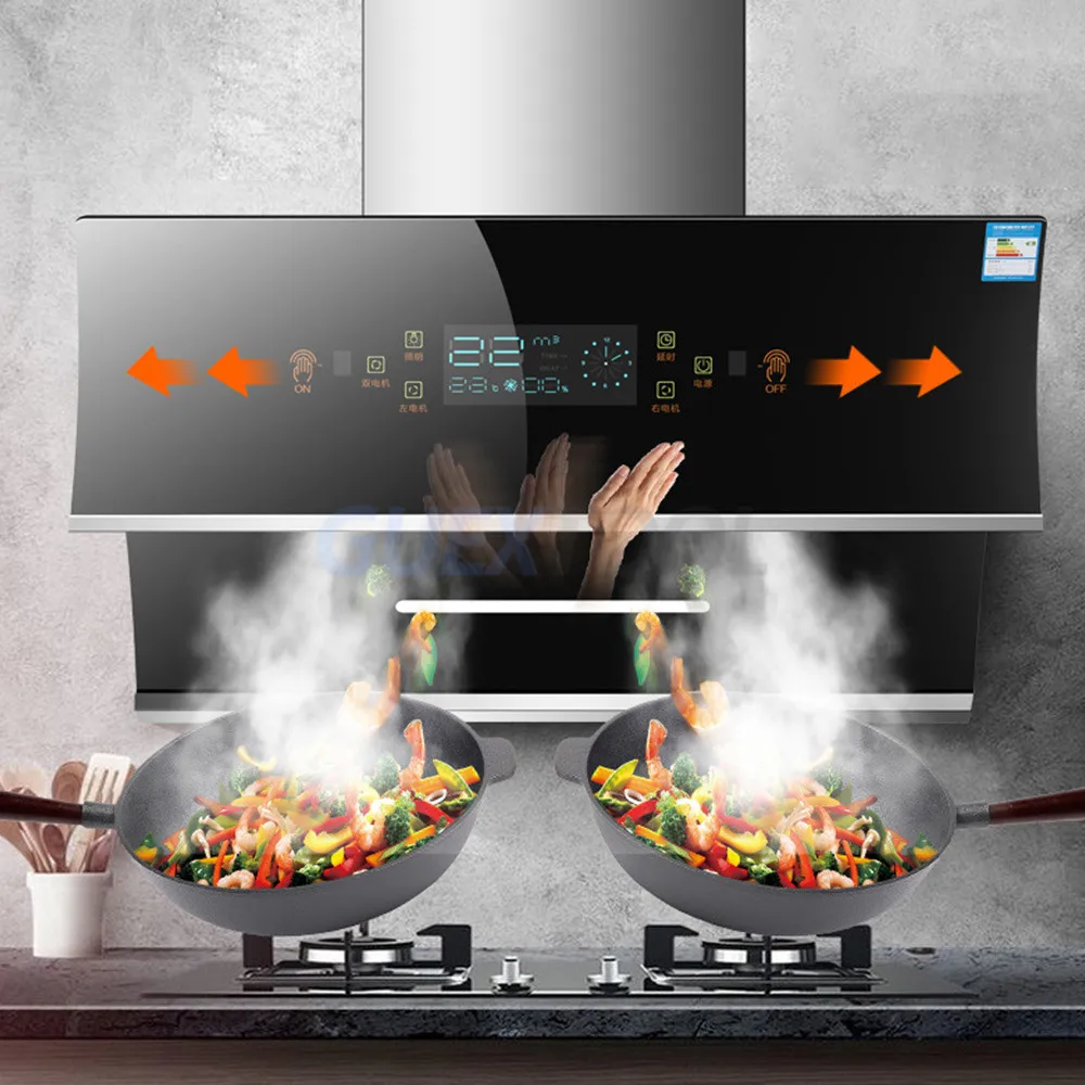 Two motors Titanium black hand sensor Gesture Control kitchen exhaust range hood kitchen chimney exhaust hood