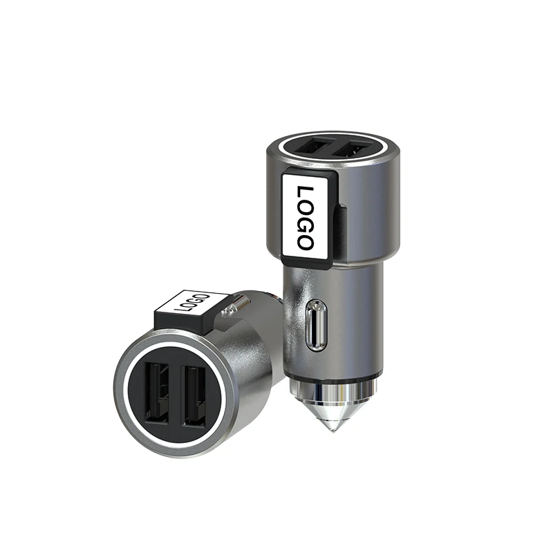 Top Sales Dongguan Manufacturers Customized Mobile Phone Accessory 5V 2.4A Dual LED USB Zinc alloy Car Charger