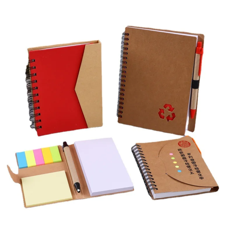 Kraft Cover Lined Spiral Notebook Steno Pads  with Bamboo Ballpoint Pen Page Marker Colored Index Tabs Small Pocket Notebooks