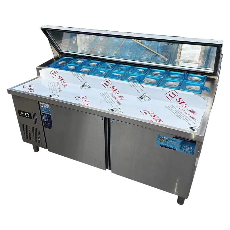 Factory wholesale Commercial fresh salad table workbench fruit fishing display cabinet freezer