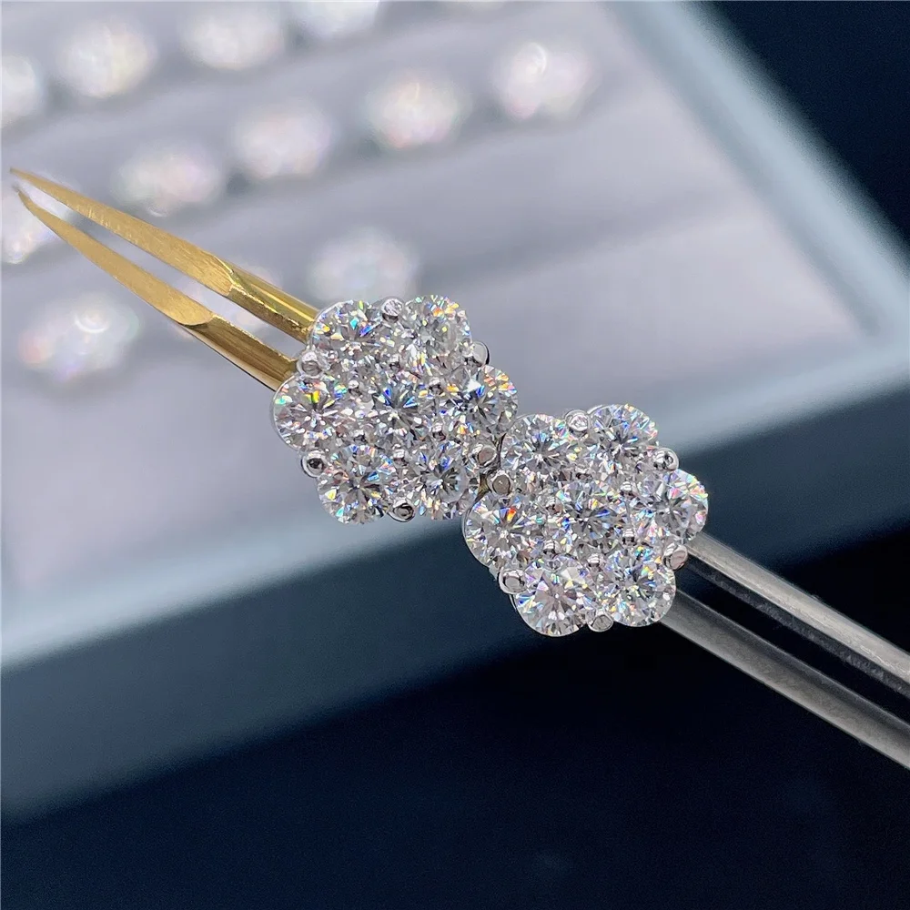 Zuanfa Popular Pass Diamond Tester Fine Jewelry 925 Silver 8mm 12mm 15mm Flower Earrings VVS Moissanite Stud Earrings