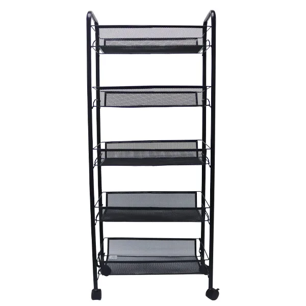 5-Tier Large Capacity Multi-Purpose Utility Storage Cart Metal Rolling Trolley Rack Cart With Handle