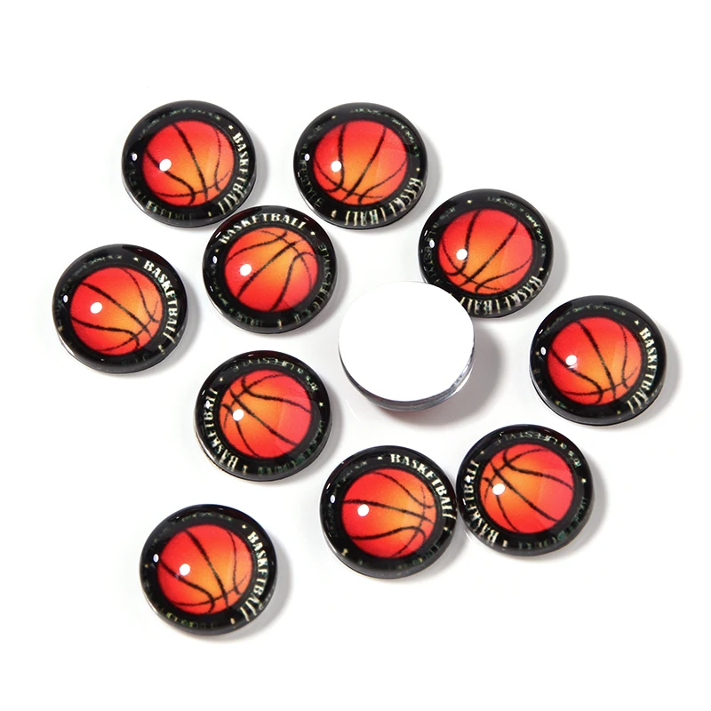 20pcs/bag factory hot sale basketball shape glass round mixed loading cabochon for jewelry making handmade Diy bracelet necklace