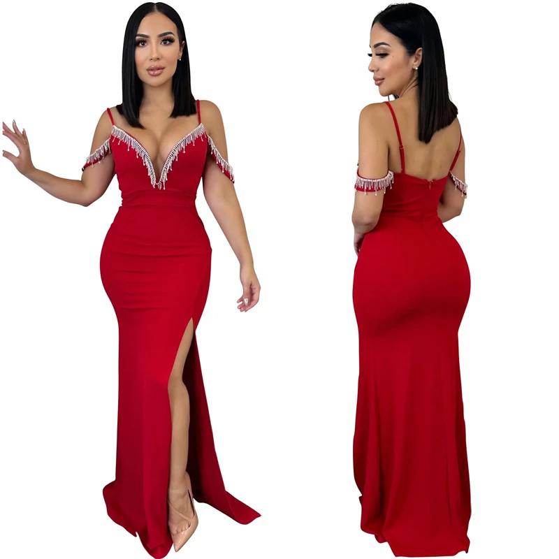 luxury rhinestone beaded crystal high split prom party evening long dress canada women lady elegant party evening ball gown