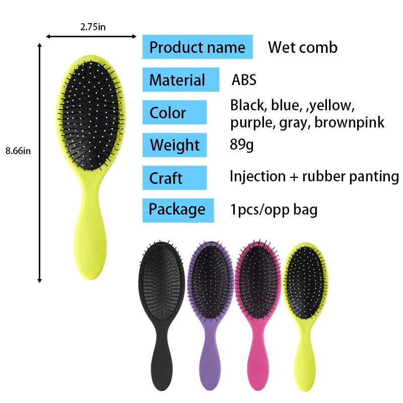 Customized Logo Oval and Cushion black pink purple plastic Paddle Detangling Massage ABS Nylon pin Hair Brush