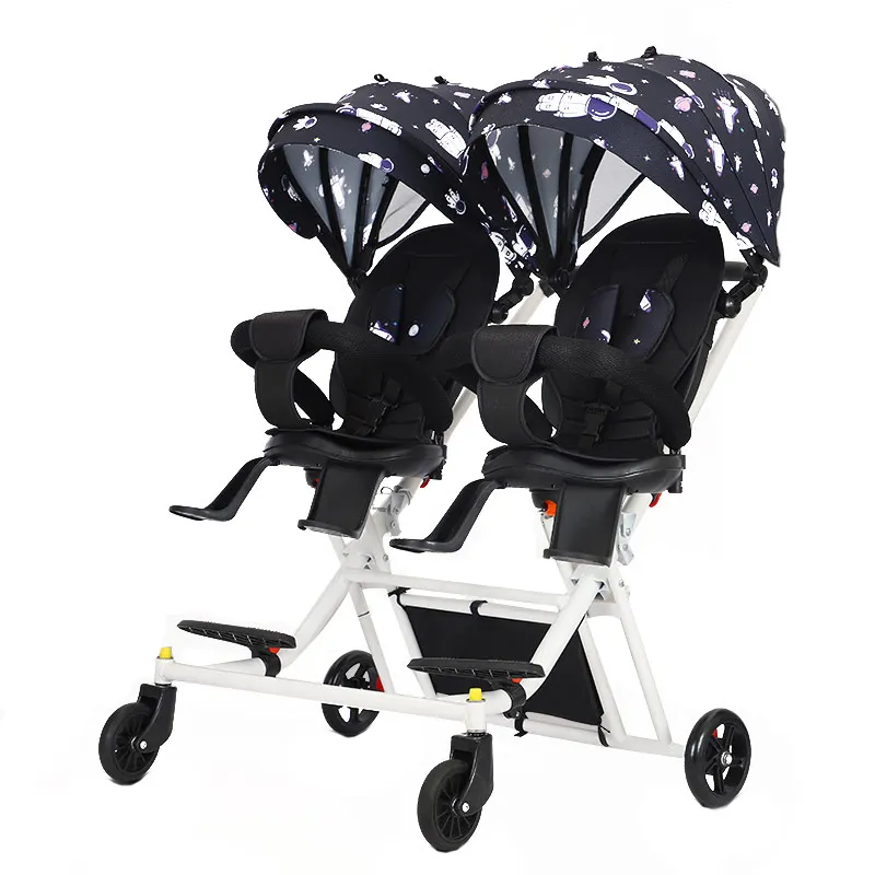 JXB Manufacturer Wholesale Luxury Twins Stroller High Landscape Folding Double Pram Two Baskets For Children