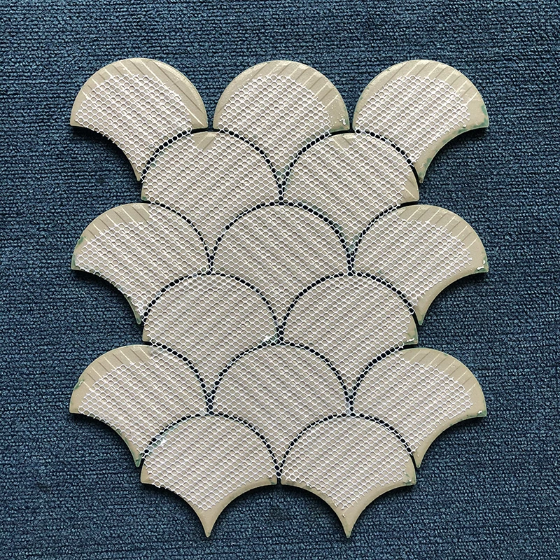 glazed green color fan tile wall decoration fish scale shape for hotel washroom OEM high quality gloss porcelain