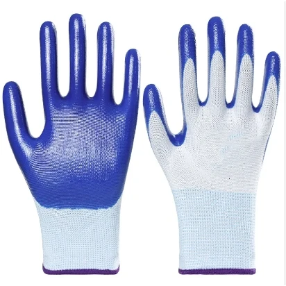 Factory outlet 100% nitrile coated nylon work gloves builders red blue nitrile coated work gloves