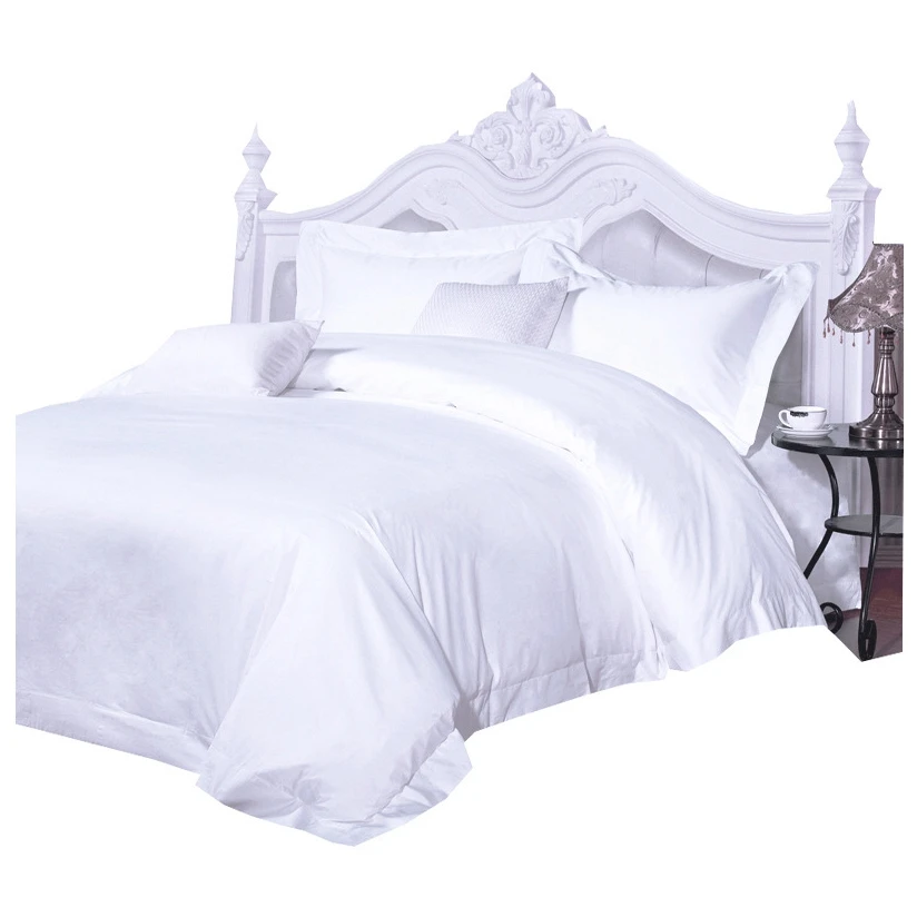 100% Cotton  Bed Sheet  500TC Fitted Bedsheet 4-In-1Bedspread White Bedding Set for Hotel