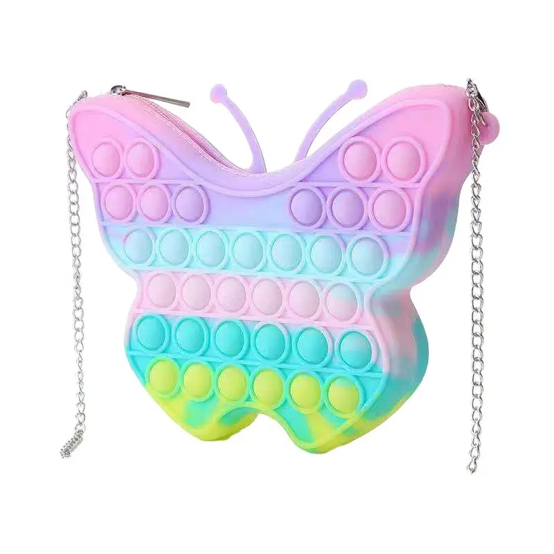 2021 Bubble Colorful Butterfly Fidget Wallet Package Sensory With Chain Belt Of Stationery Bags