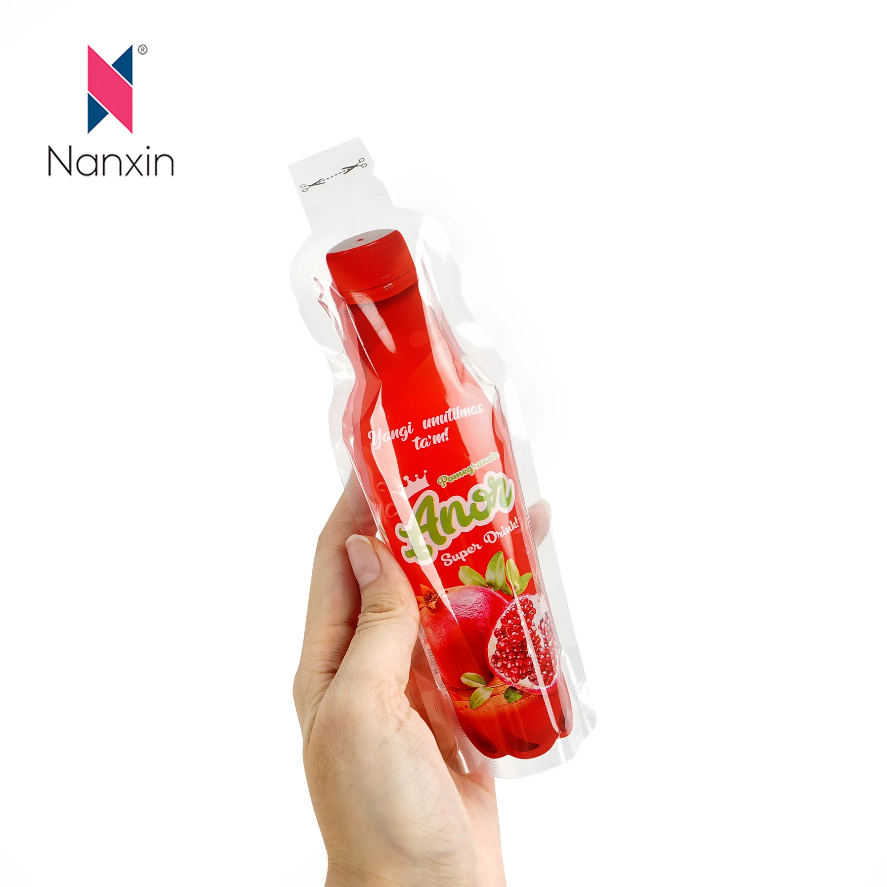 Изготовленный на заказ пластиковый пакет формы бутылки для пищевых продуктов упаковочный мешок напитков инъекционный сока