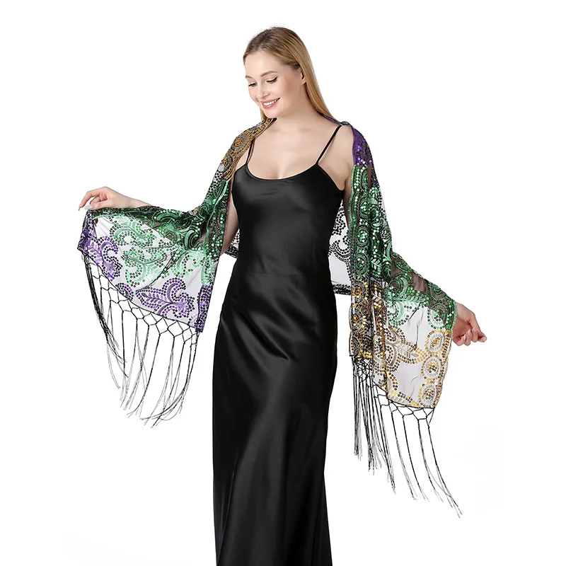 Mardi Gras Poncho Costume Sequin Scarf Shawl Masquerade Party Favor Accessories