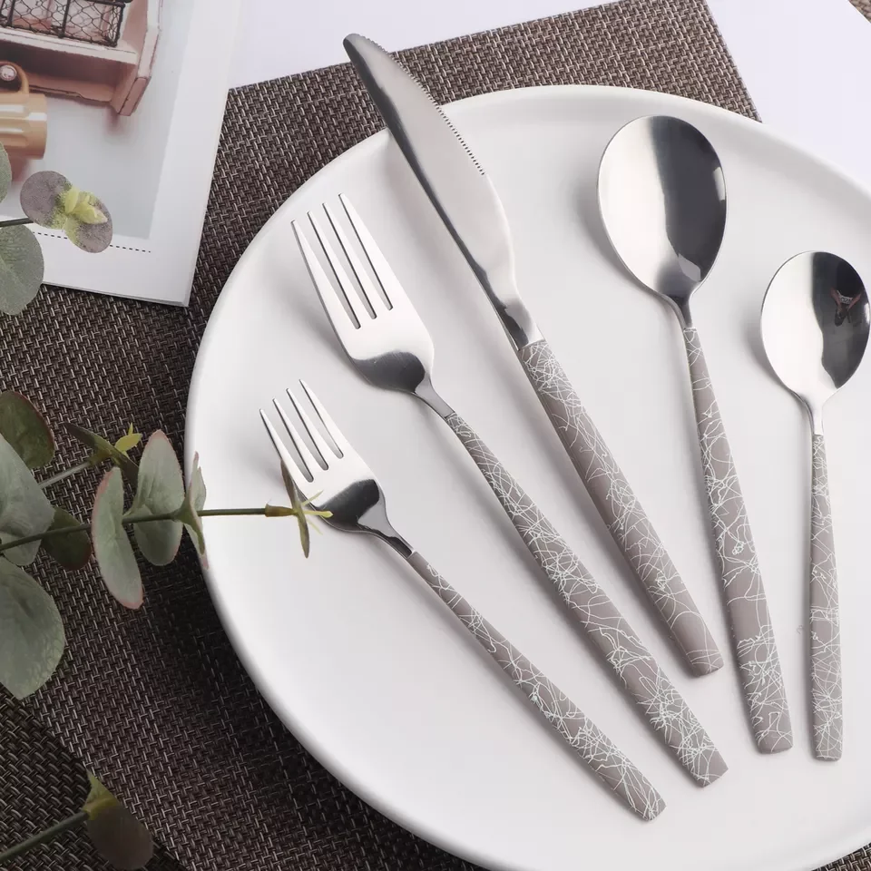 Knife Spoon Fork Set Silver Cutlery Painting Handle 5pcs Stainless Steel Flatware Sets Edible Cutery Set