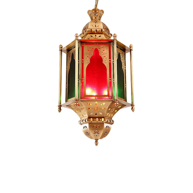 Dining room copper lamp Southeast Asia colored glass chandelier Cafe corridor exotic India Chandelier