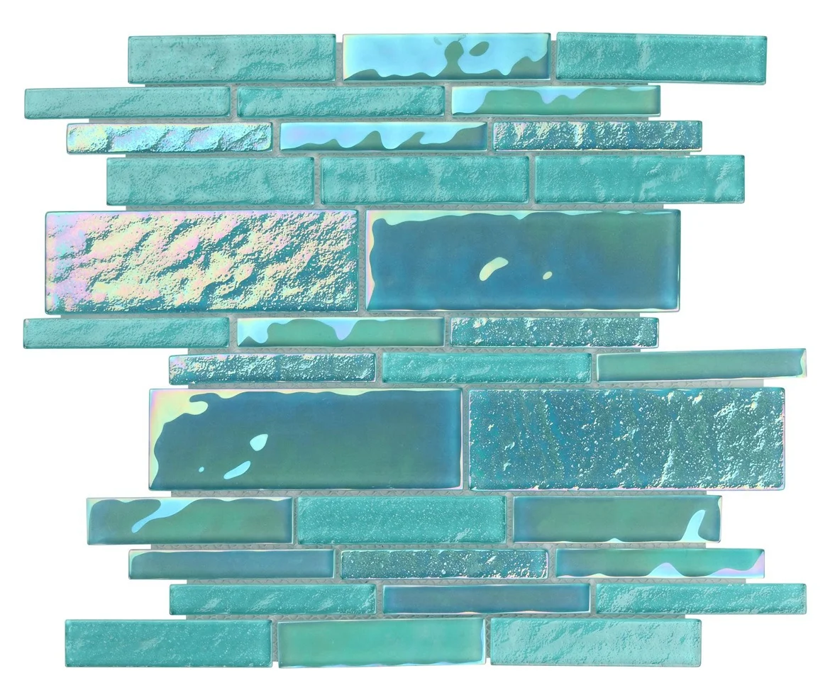 Chinese Supplier Green Glass Mosaic Series Mixed Rectangle Swimming Pool Glass Mosaic Custom mosaics with irregular shapes