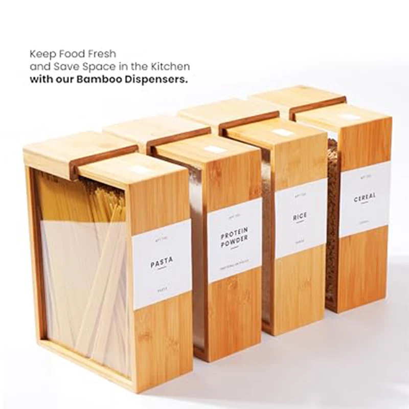 Custom 3l Square Portable Reusable Clear Food Bamboo Kitchen Organizer Box Container Dispenser for Grain Storage